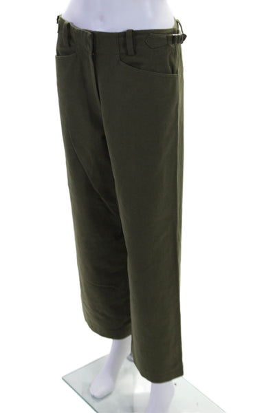 Jin Giorgio Womens Zipper Fly High Rise Wide Leg Pants Green Cotton Size XS