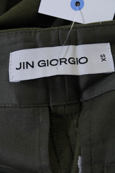 Jin Giorgio Womens Zipper Fly High Rise Wide Leg Pants Green Cotton Size XS