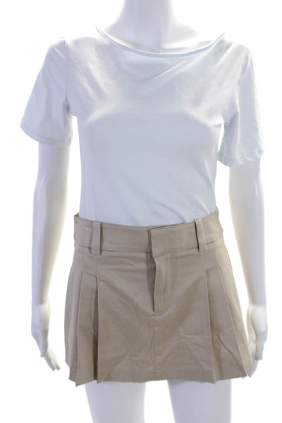 Sunday Best Womens Zipper Fly Pleated Mini A Line Skirt Beige Cotton Size 0