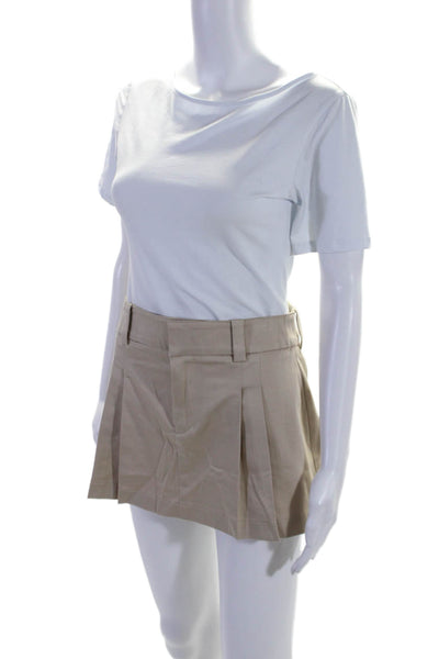 Sunday Best Womens Zipper Fly Pleated Mini A Line Skirt Beige Cotton Size 0