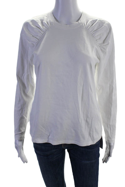 Theory Womens Puffy Long Sleeves Tee Shirt Bright White Cotton Size Medium