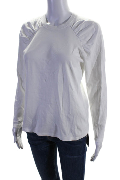 Theory Womens Puffy Long Sleeves Tee Shirt Bright White Cotton Size Medium