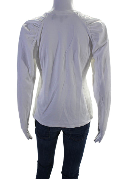 Theory Womens Puffy Long Sleeves Tee Shirt Bright White Cotton Size Medium