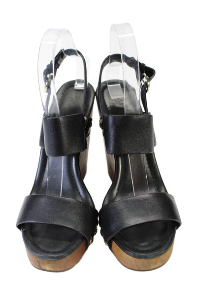 Joie Womens Leather Platform Slingbacks Wedge Sandals Black Size 38.5 8.5