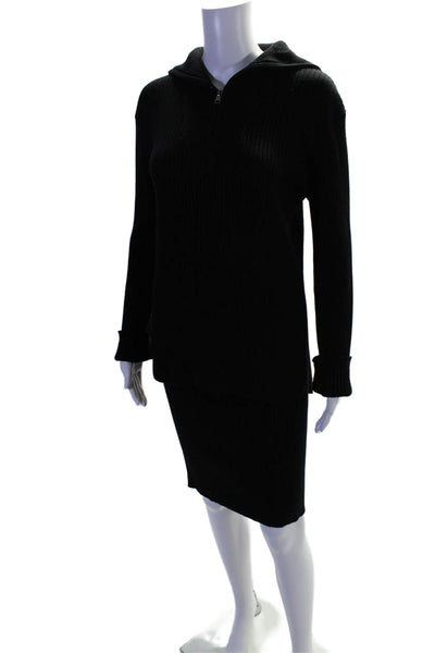 Honest Edit Slate Womens Ribbed Half Zip Sweater Top Skirt Set Black Size XS