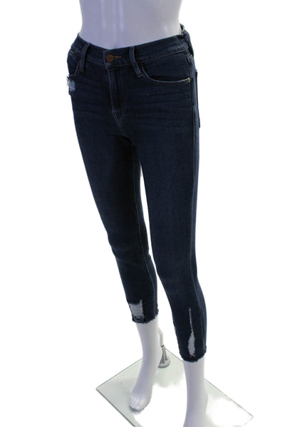 Frame Denim Womens High Rise Dark Wash Distressed Skinny Jeans Blue Size 26