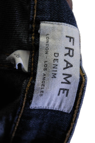 Frame Denim Womens High Rise Dark Wash Distressed Skinny Jeans Blue Size 26
