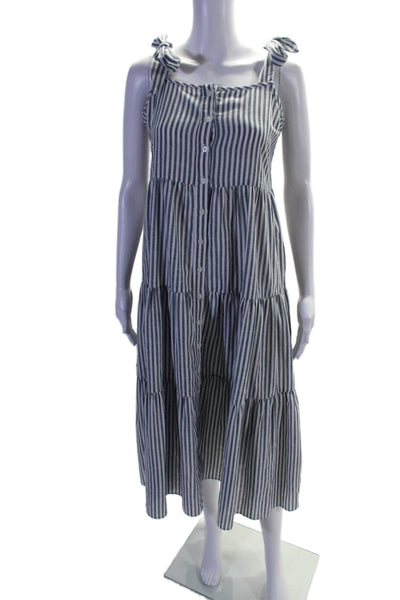 Miou Muse Womens Striped Sleeveless Buttoned Tiered Maxi Dress Blue Size M