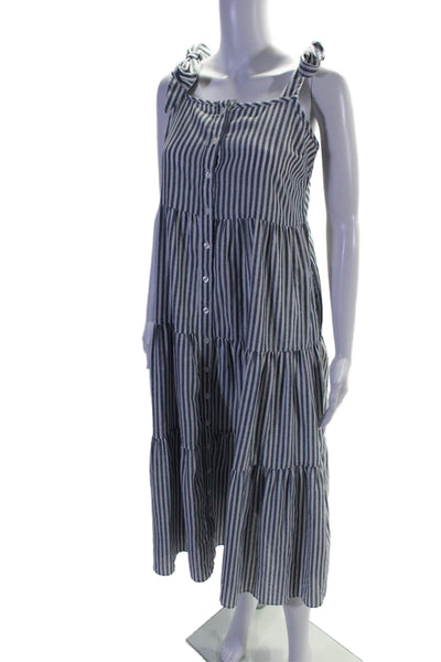 Miou Muse Womens Striped Sleeveless Buttoned Tiered Maxi Dress Blue Size M