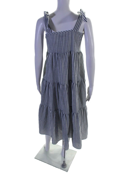 Miou Muse Womens Striped Sleeveless Buttoned Tiered Maxi Dress Blue Size M