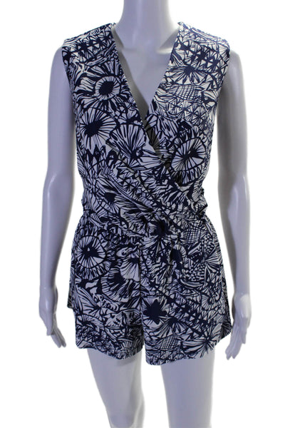 Jude Connally Womens Sleeveless V Neck Abstract Print Romper Blue Size S