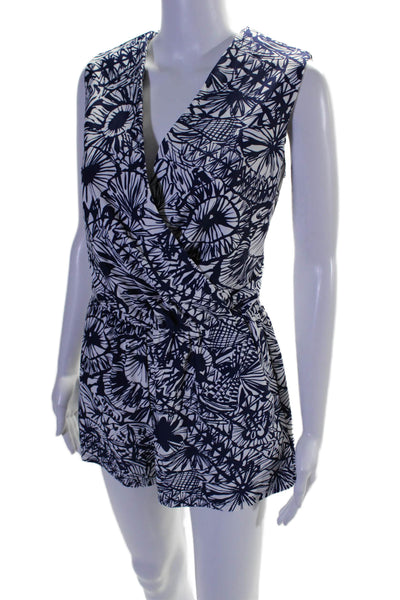 Jude Connally Womens Sleeveless V Neck Abstract Print Romper Blue Size S