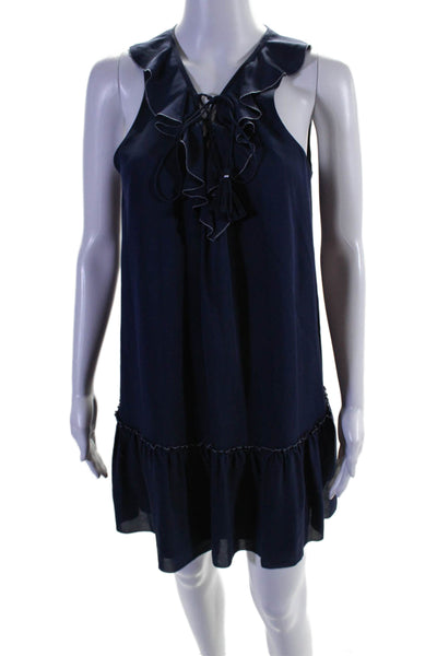 Joie Womens Silk Ruffle Trim Sleeveless Lace Up Shift Dress Navy Size S