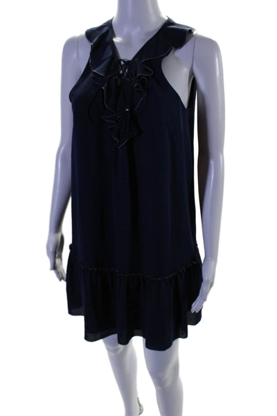 Joie Womens Silk Ruffle Trim Sleeveless Lace Up Shift Dress Navy Size S