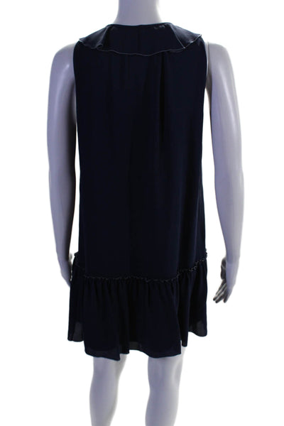 Joie Womens Silk Ruffle Trim Sleeveless Lace Up Shift Dress Navy Size S