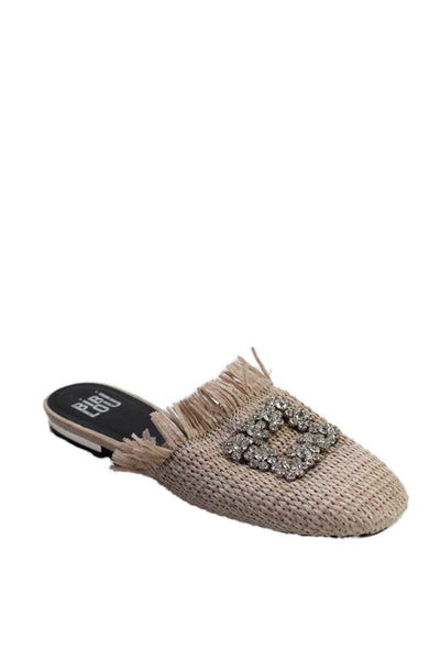 Bibi Lou Womens Straw Woven Jeweled Detail Slide On Mules Light Pink Size 7