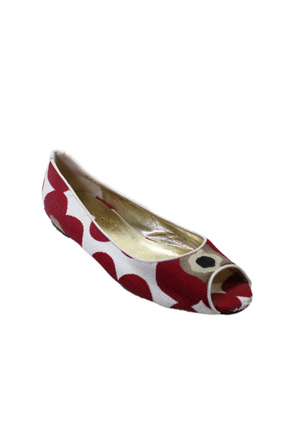 D&G Dolce & Gabbana Womens Red Printed Peep Toe Ballet Flats Shoes Size 8.5