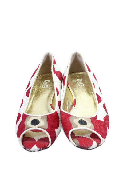 D&G Dolce & Gabbana Womens Red Printed Peep Toe Ballet Flats Shoes Size 8.5