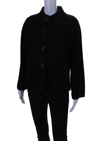 DKNY Womens Black Wool Crew Neck Button Front Long Sleeve Jacket Size 6