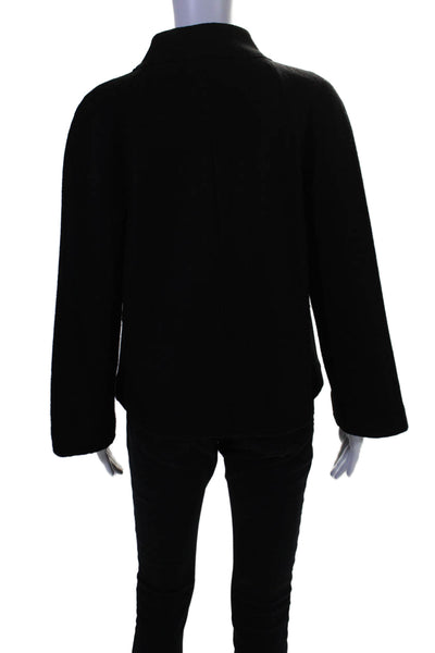 DKNY Womens Black Wool Crew Neck Button Front Long Sleeve Jacket Size 6