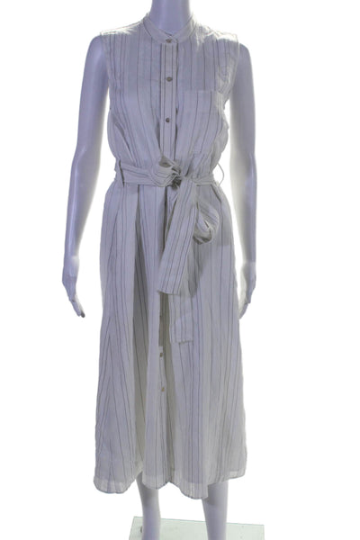 Vince Womens Sleeveless Buttons Belted Collard Stripped Dress White Size XS