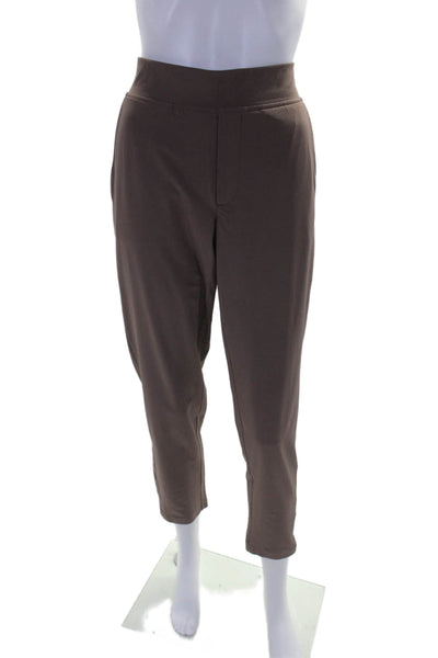 Athleta Womens Ribbed Sides Pull On High Rise Slim Leg Pants Brown Size 4