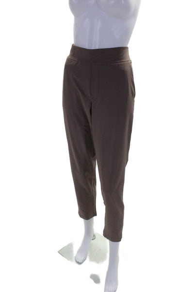 Athleta Womens Ribbed Sides Pull On High Rise Slim Leg Pants Brown Size 4