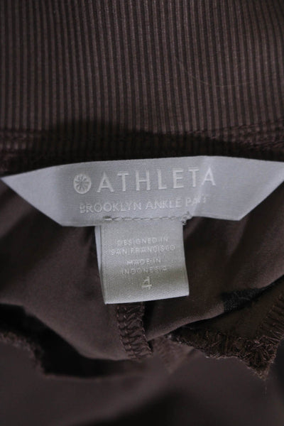 Athleta Womens Ribbed Sides Pull On High Rise Slim Leg Pants Brown Size 4