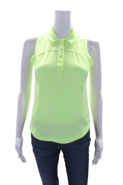 Lululemon Womens Half Button Down Sleeveless Tank Top Neon Green Size 4