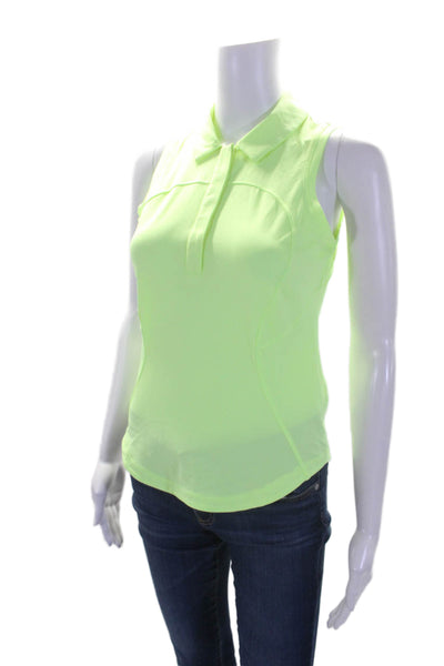 Lululemon Womens Half Button Down Sleeveless Tank Top Neon Green Size 4