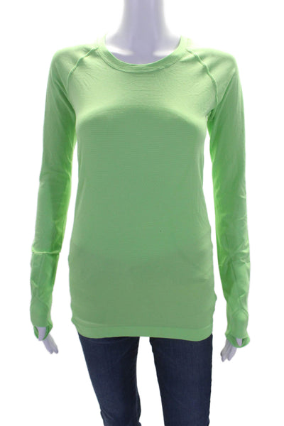 Lululemon Womens Long Sleeves Crew Neck Pullover Tee Shirt Lime Green Size 6