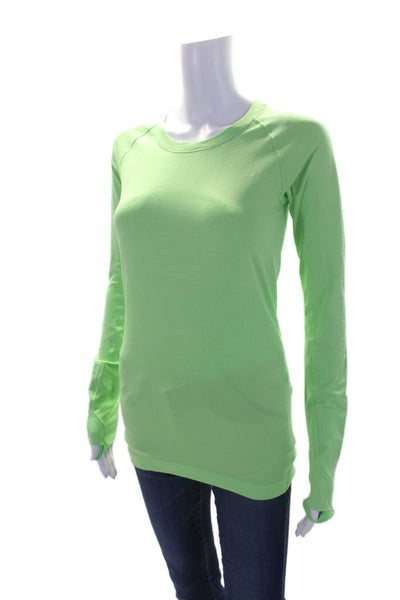 Lululemon Womens Long Sleeves Crew Neck Pullover Tee Shirt Lime Green Size 6