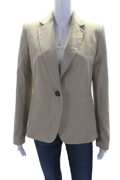 Zara Womens Single Button Long Sleeves Blazer Jacket Beige Black Size 4