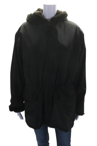 Marc New York Women's Hood Long Sleeves Full Zip Cinch Waist Coat Black Size S