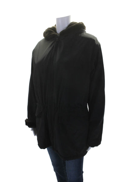 Marc New York Women's Hood Long Sleeves Full Zip Cinch Waist Coat Black Size S