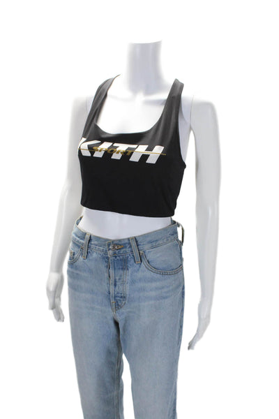 Kith Sport Womens Scoop Neck Logo Sports Bra Black White Size Medium