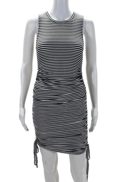 BB Dakota Womens Sleeveless Scoop Neck Striped Ruched Dress White Black Size XS