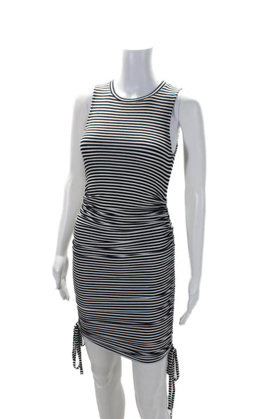 BB Dakota Womens Sleeveless Scoop Neck Striped Ruched Dress White Black Size XS