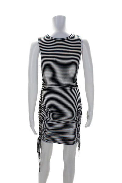 BB Dakota Womens Sleeveless Scoop Neck Striped Ruched Dress White Black Size XS