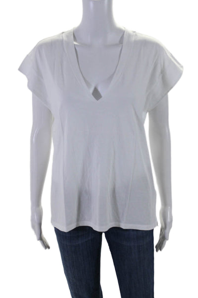 Frame Womens Cotton Collared V-Neck Mid Rise Sleeveless Casual Top White Size L