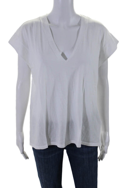 Frame Womens Cotton Mid Rise V-Neck Sleeves Casual Collared Top White Size L