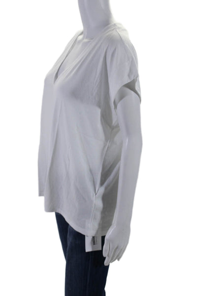 Frame Womens Cotton Mid Rise V-Neck Sleeves Casual Collared Top White Size L