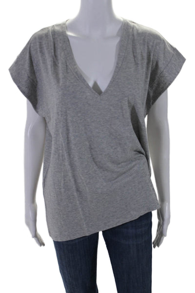 Frame Womens Cotton Mid Rise Casual V-Neck Sleeves Collared Top Gray Size XL