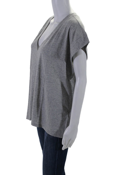 Frame Womens Cotton Mid Rise Casual V-Neck Sleeves Collared Top Gray Size XL