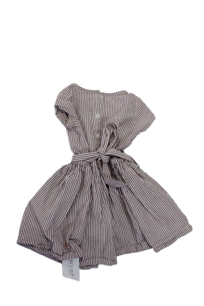 Petit Bateau Childrens Girls Striped A Line Dress Purple White Cotton Size 4