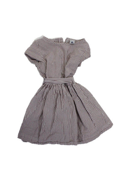 Petit Bateau Childrens Girls Striped A Line Dress Purple White Cotton Size 4