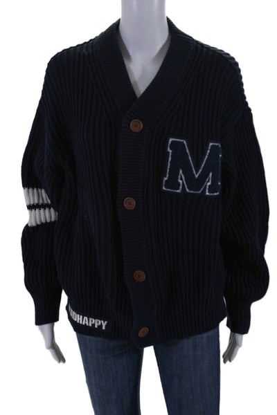 Madhappy Women's V-Neck Long Sleeves Button Down Cardigan Navy Blue Size L