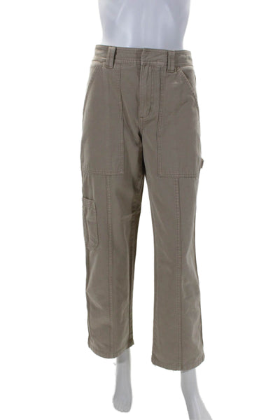 Sun-Deh Womens Zipper Fly Mid Rise Straight Leg Pants Brown Cotton Size 2