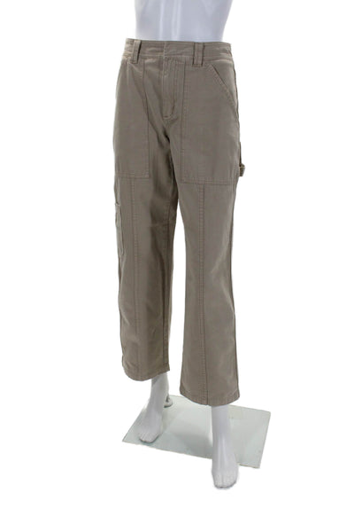 Sun-Deh Womens Zipper Fly Mid Rise Straight Leg Pants Brown Cotton Size 2