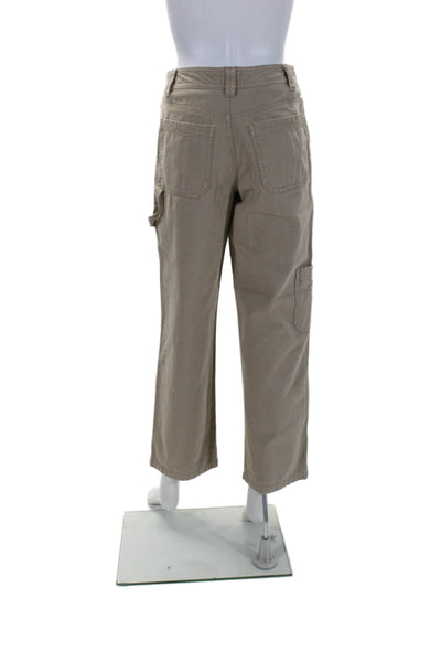 Sun-Deh Womens Zipper Fly Mid Rise Straight Leg Pants Brown Cotton Size 2